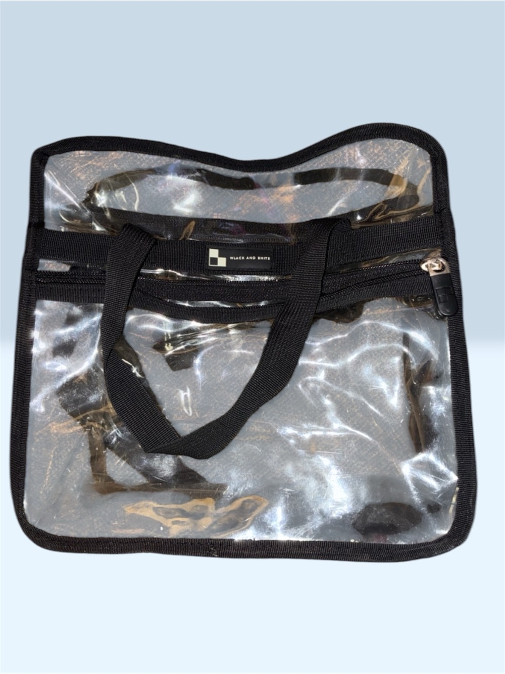 WLACK AND BHITE Clear Vinyl Tote Bag with Black Trim
